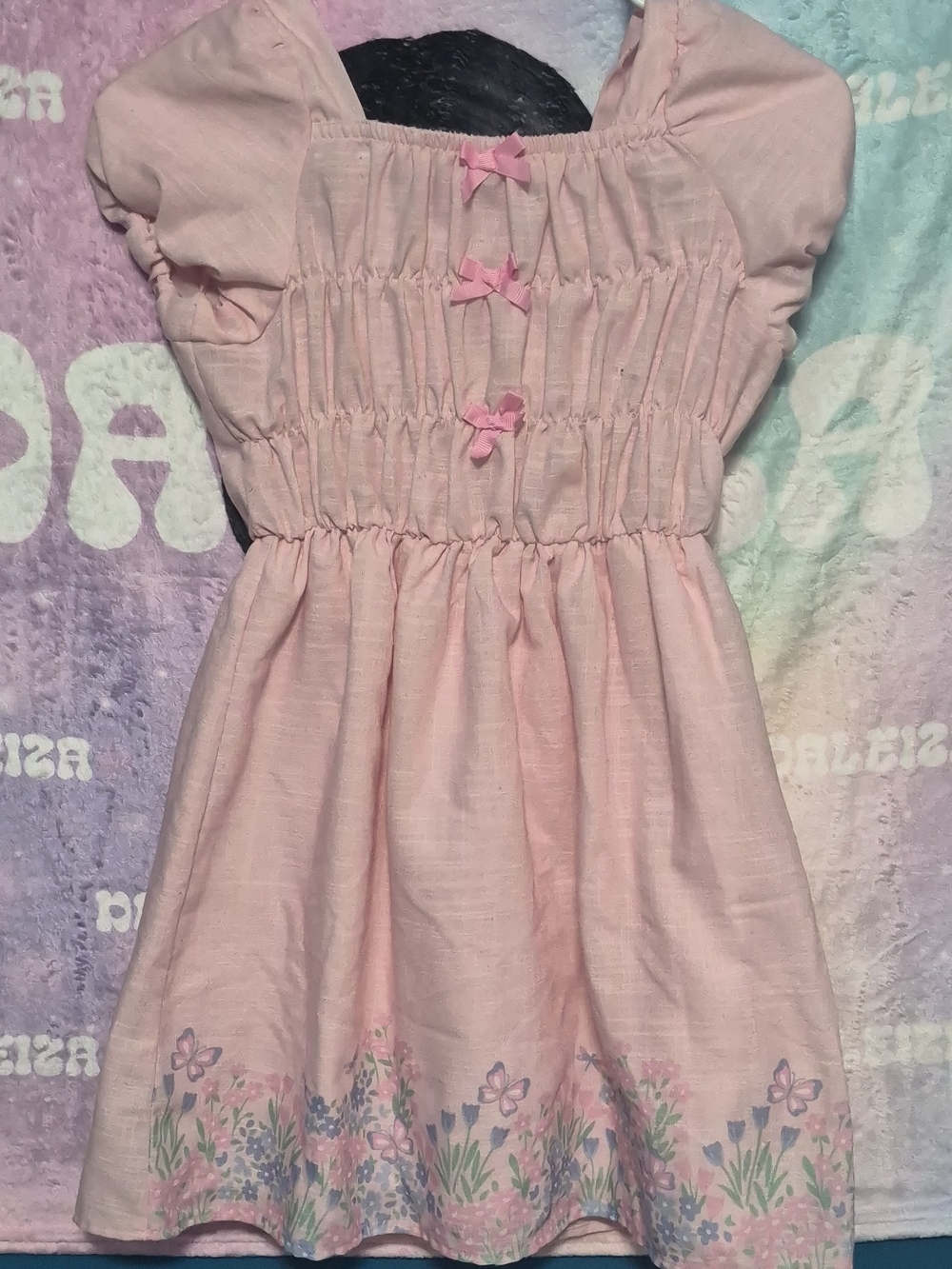Little Lass Pink Smocked Floral Hem Dress